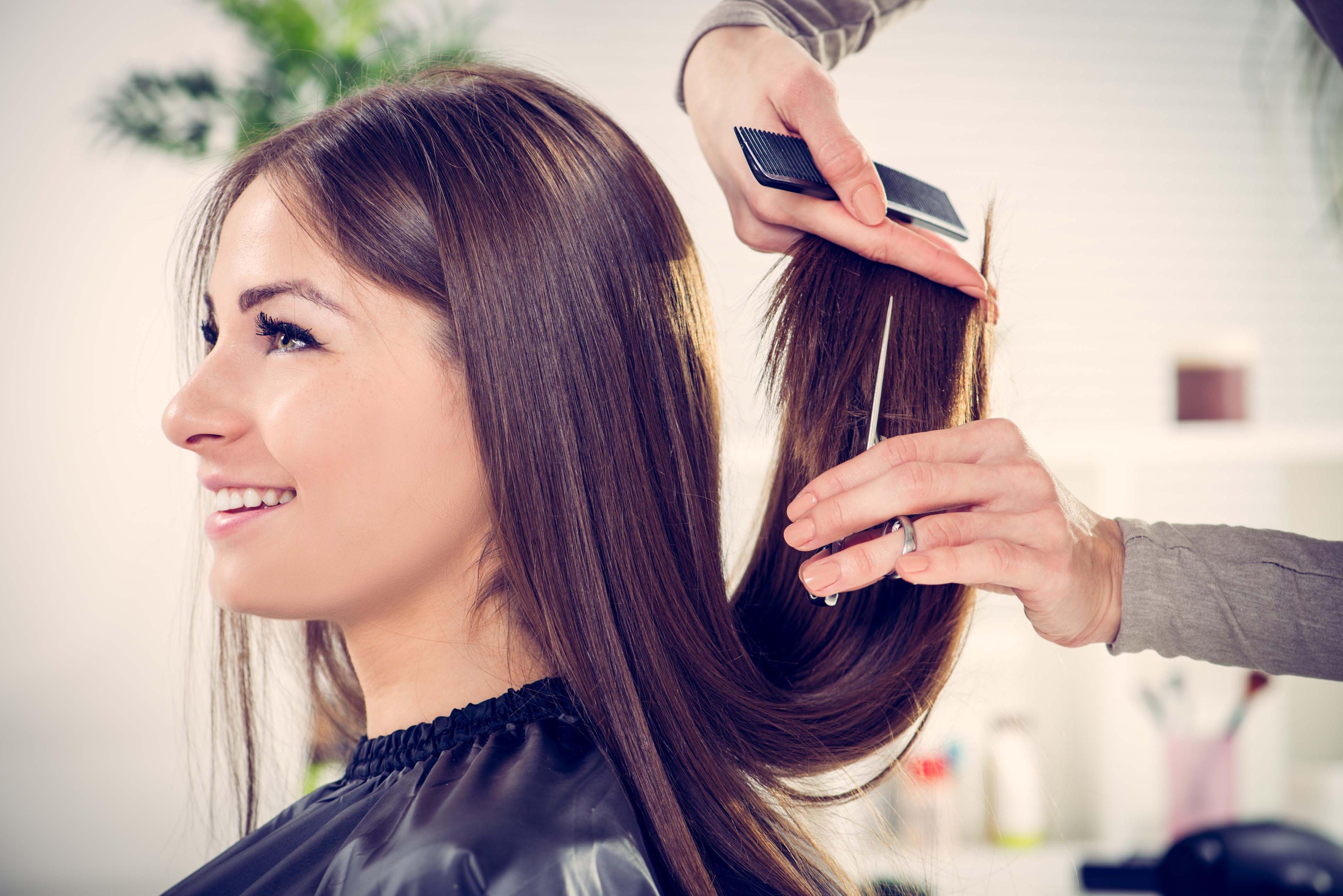 Stylist cutting hair